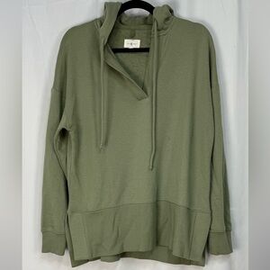 Lou & Grey Womens Hoodie Pullover V-Neck Heathered Long Sleeve Green Size M